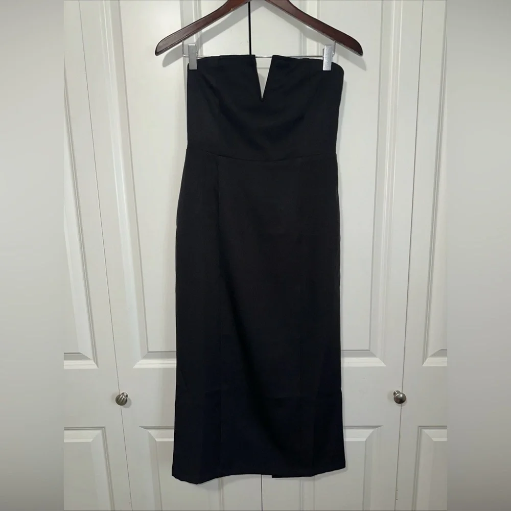 Forever 21 Lightweight Strapless Bodycon Midi Dress M Black NWT - Picture 1 of 4